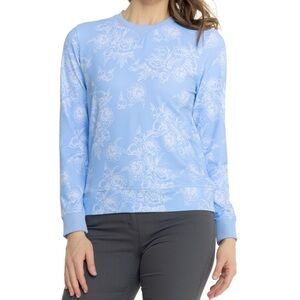 NEW PETER MILLAR Birdie Sport Sweatshirt Cottage Blue Garden Floral